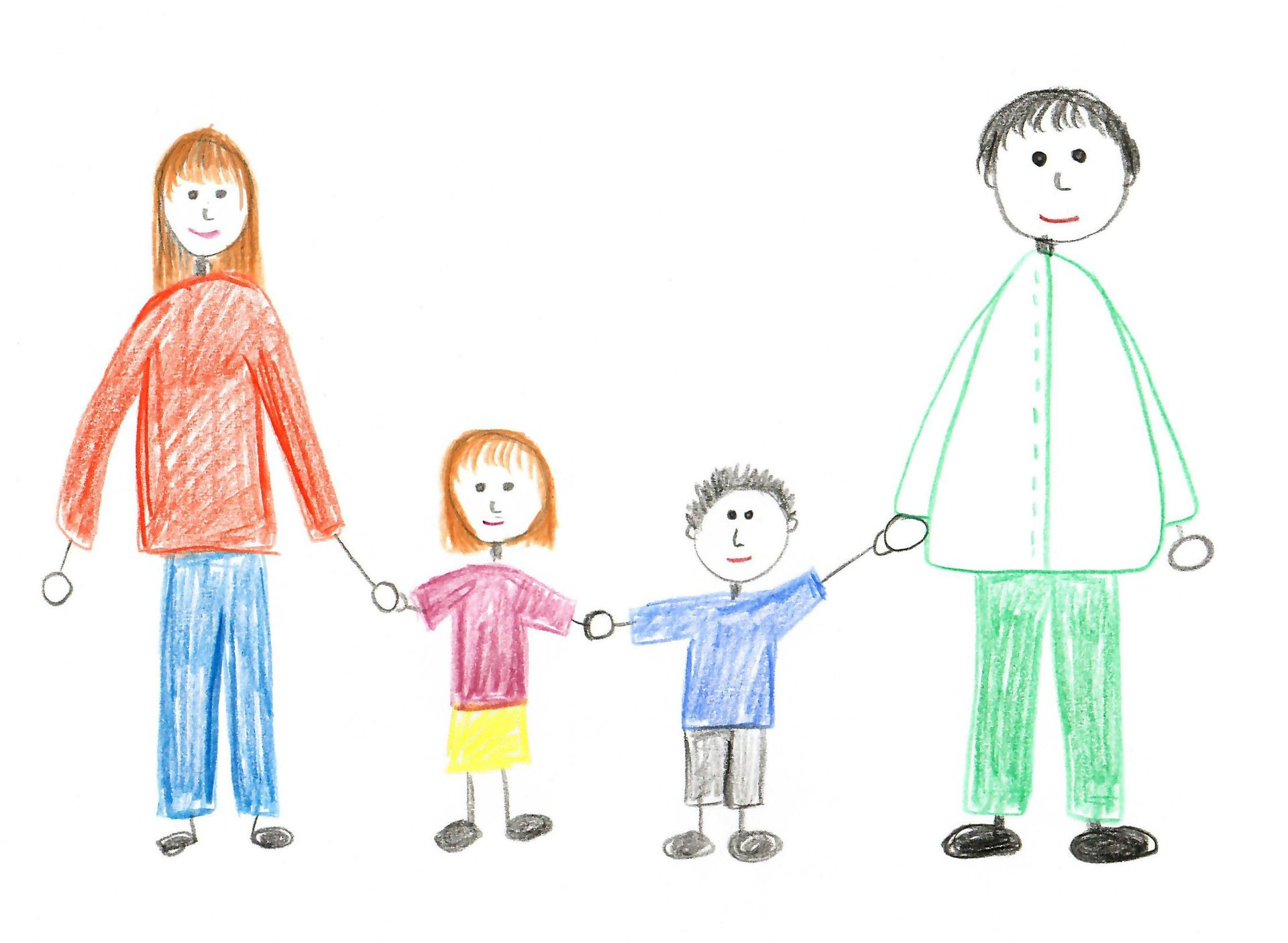 Familienrecht, Anwältin Düsseldorf Kinderzeichnung von einer Familie mit zwei Kindern