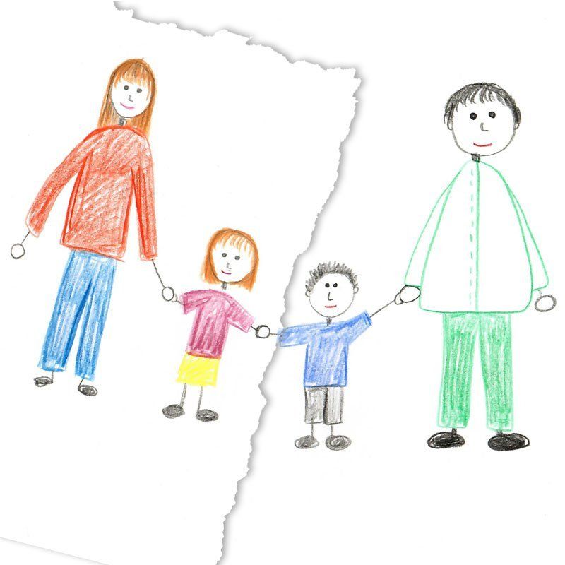Zeichnung von Familie, die durch einen Riss getrennt ist