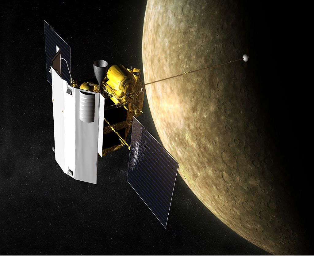MESSENGER en orbite autour de Mercure (vue d’artiste). Crédits NASA / JHU/APL