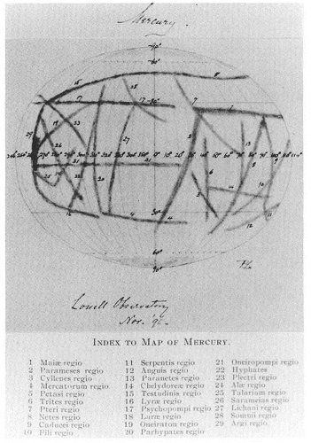 Carte de Mercure par Percival Lowell (1896). Crédits Observatoire de Paris