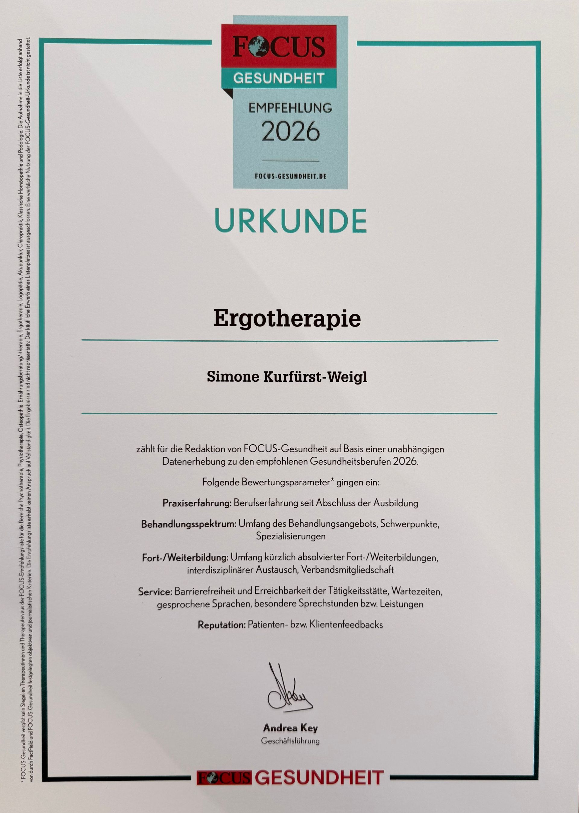 In 2026 wird die Ergotherapie in unserer Praxis vom Fokus Gesundheit empfohlen