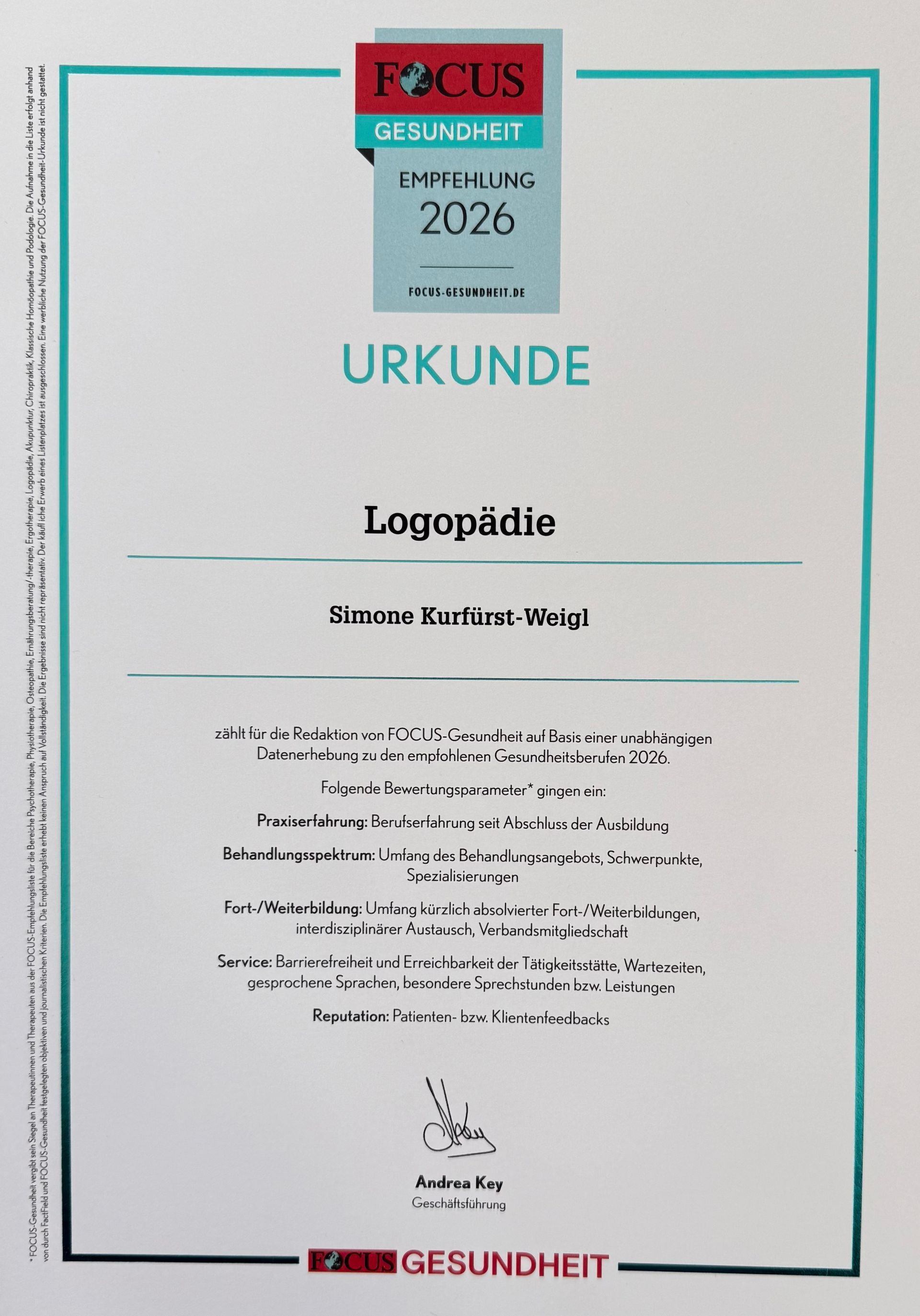 In 2026 wird die Logopädie in unserer Praxis vom Fokus Gesundheit empfohlen