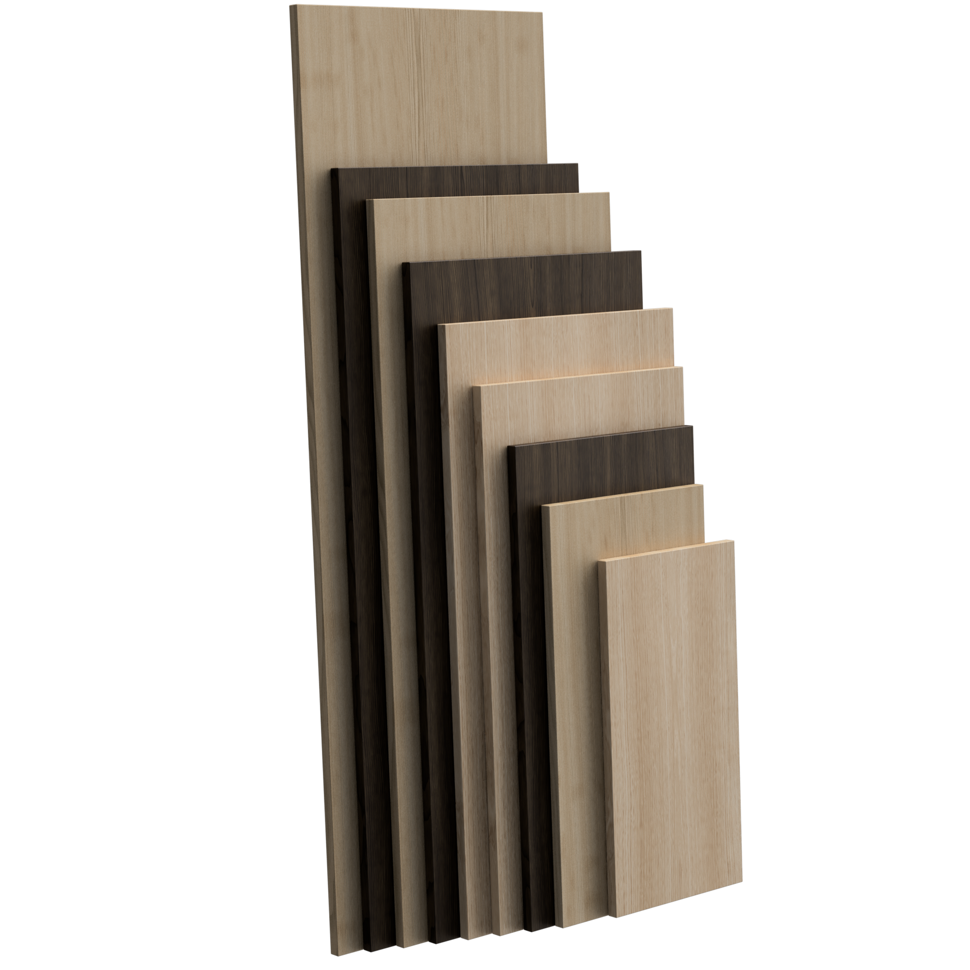 Tischplatten gestapelt in verschiedenen Größen und Farben