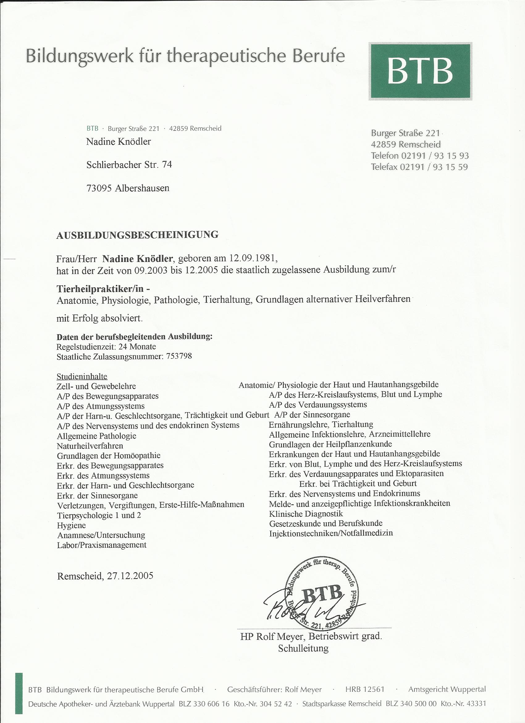 Tierheilpraktikerin Nadine Zetterer