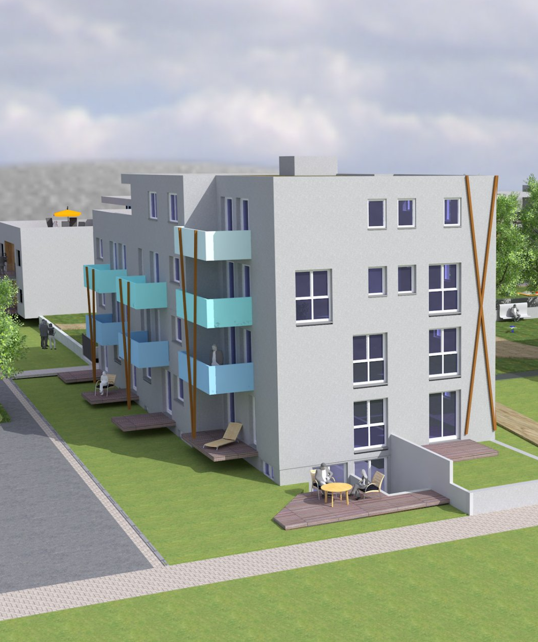 Ein architektonischer Entwurf von der Südansicht des geplanten Hauses.