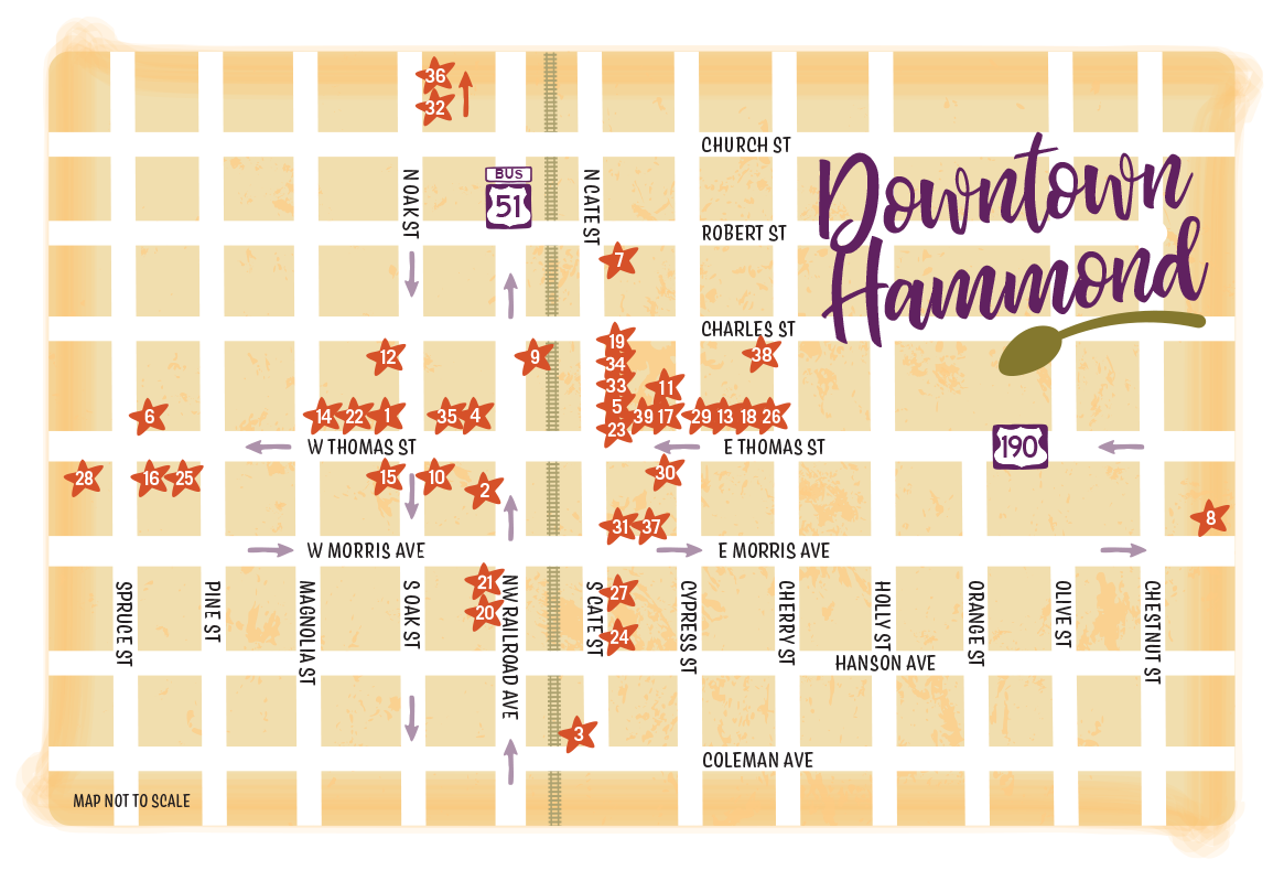 Downtown Hammond Restaurants Map