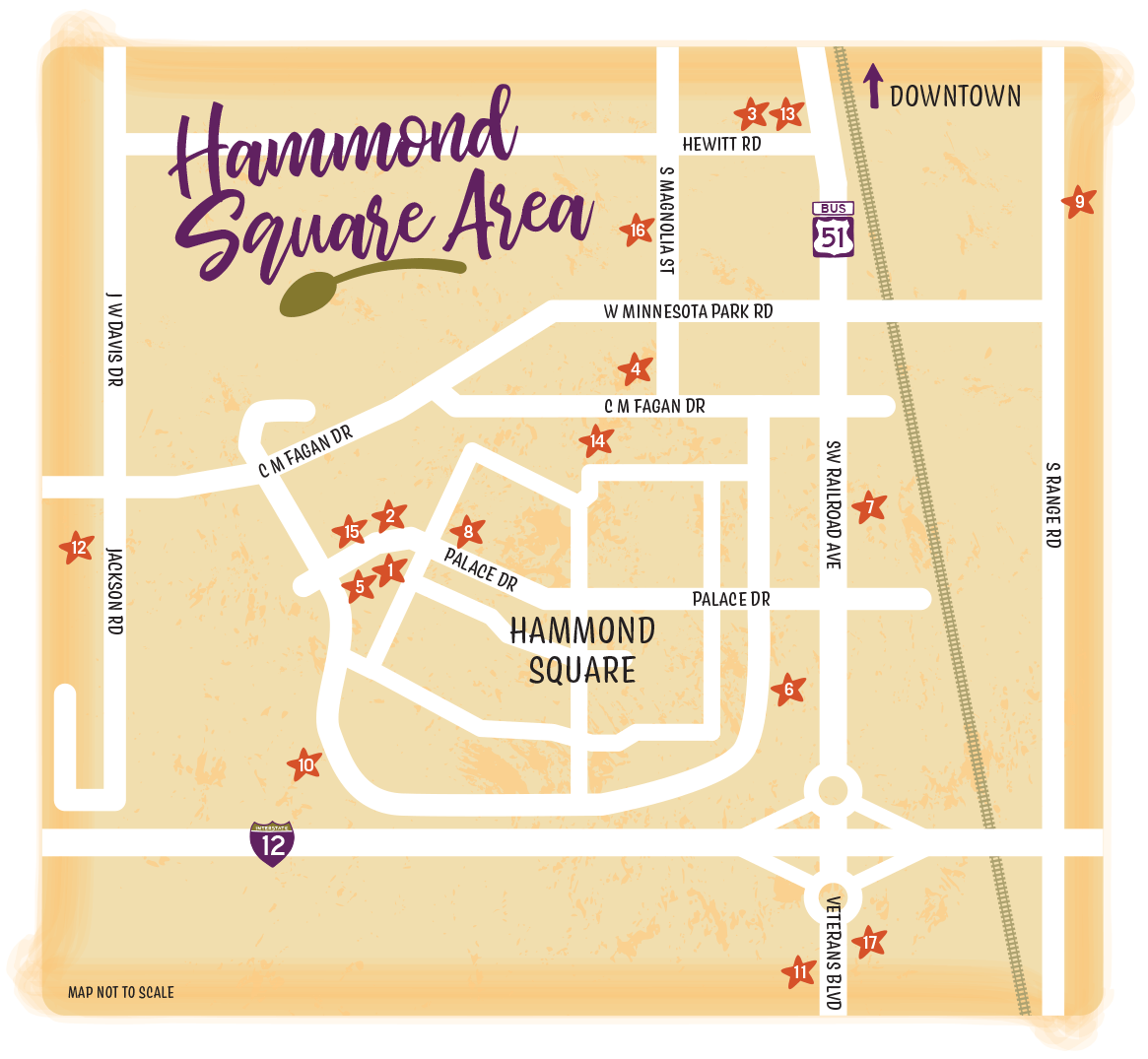 Hammond Square Area Restaurants Map