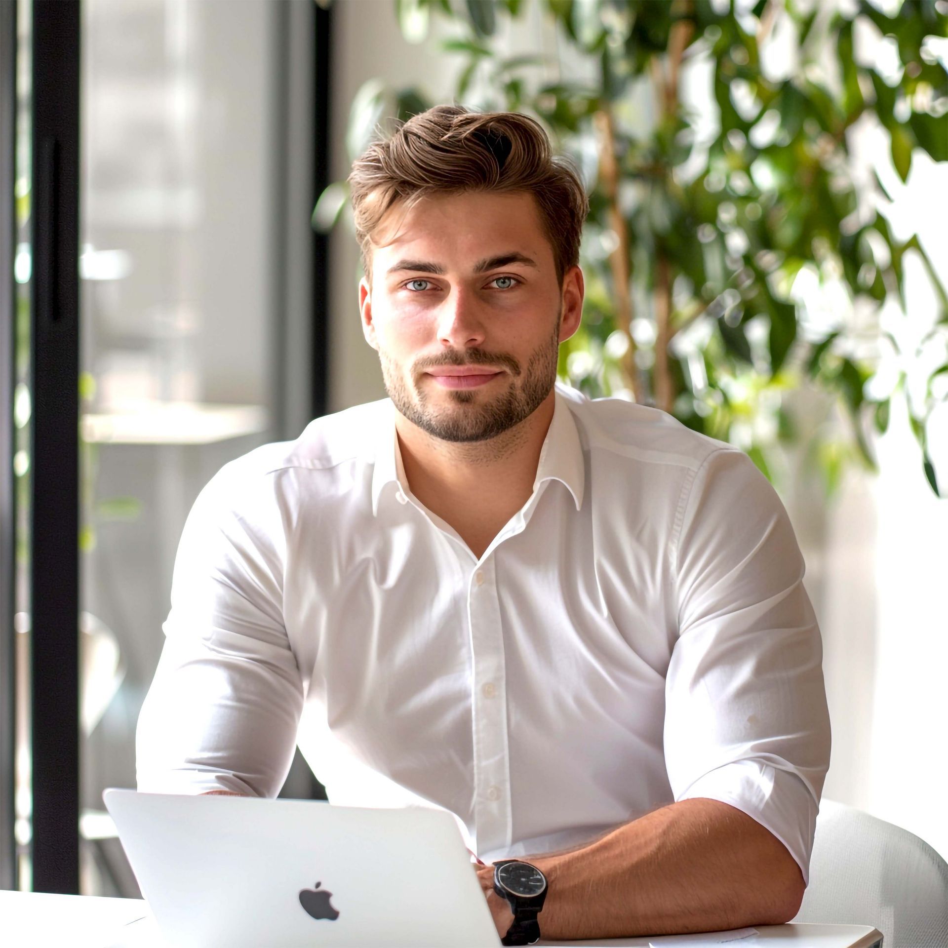 Entspannte Geschäftsperson am Schreibtisch