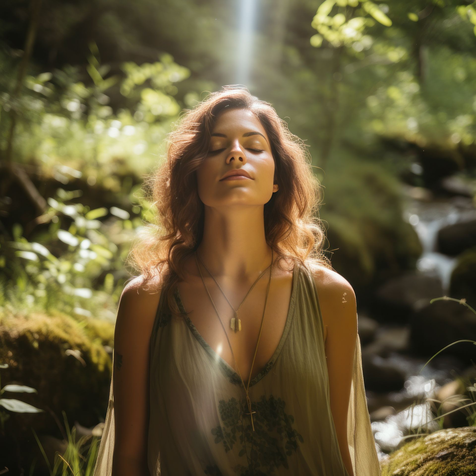 Frau, die entspannt die Augen schließt