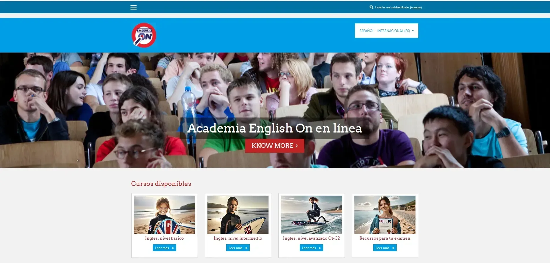 Clic para ir a la plataforma Portada de la plataforma educativa en linea de Academia EnglishOn