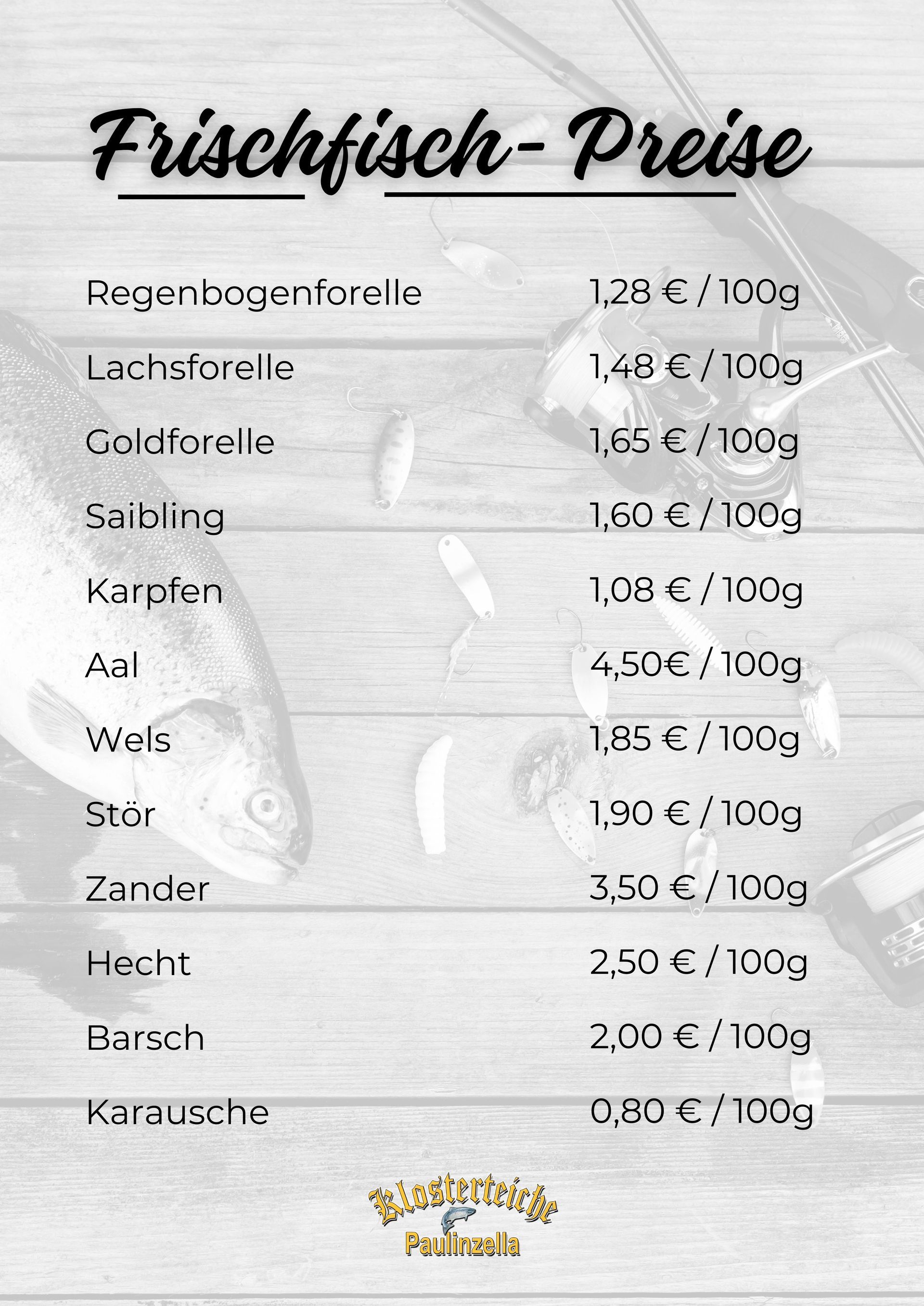 Klosterteiche Paulinzella Preisliste Frischfisch