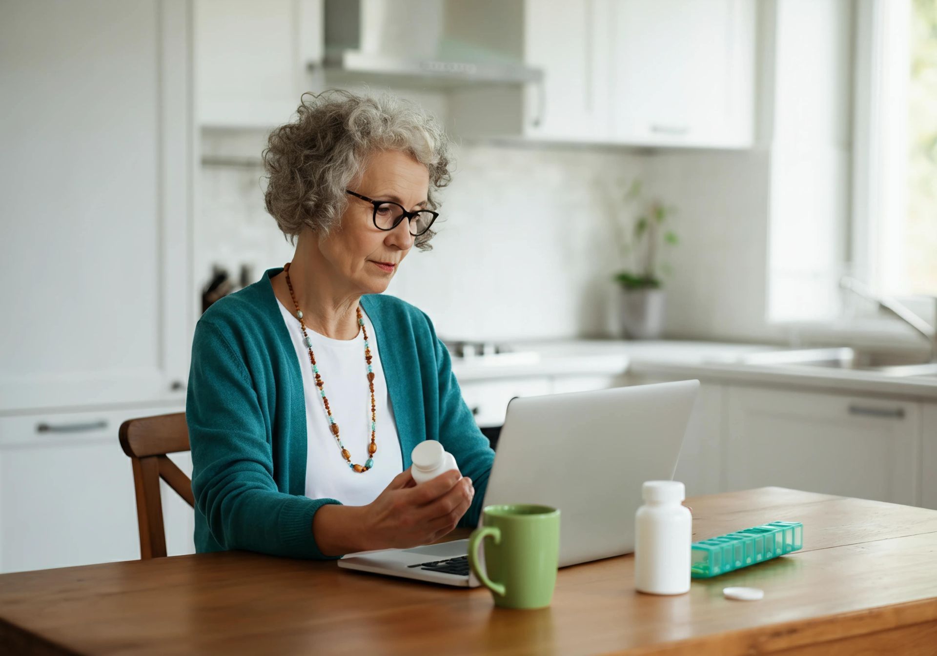 Mujer mayor usando computadora portátil