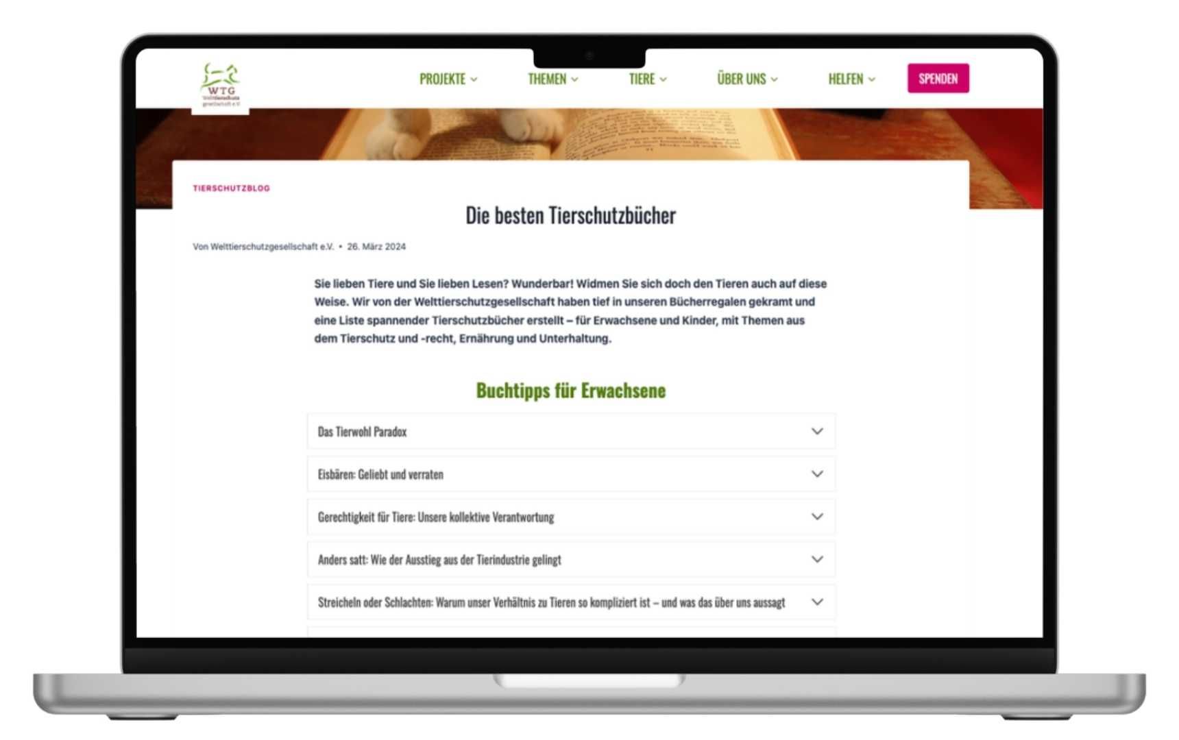 Screenshot der Welttierschutzgesellschaft