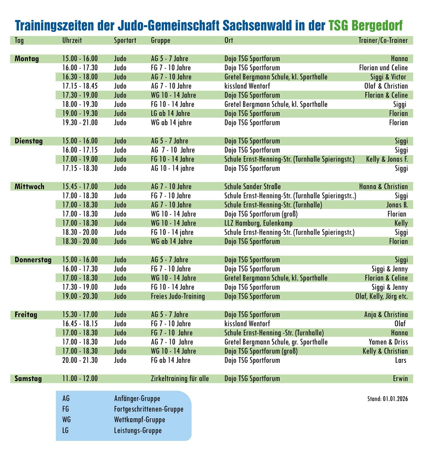 JGS Judo Trainingszeiten ab Januar 2026