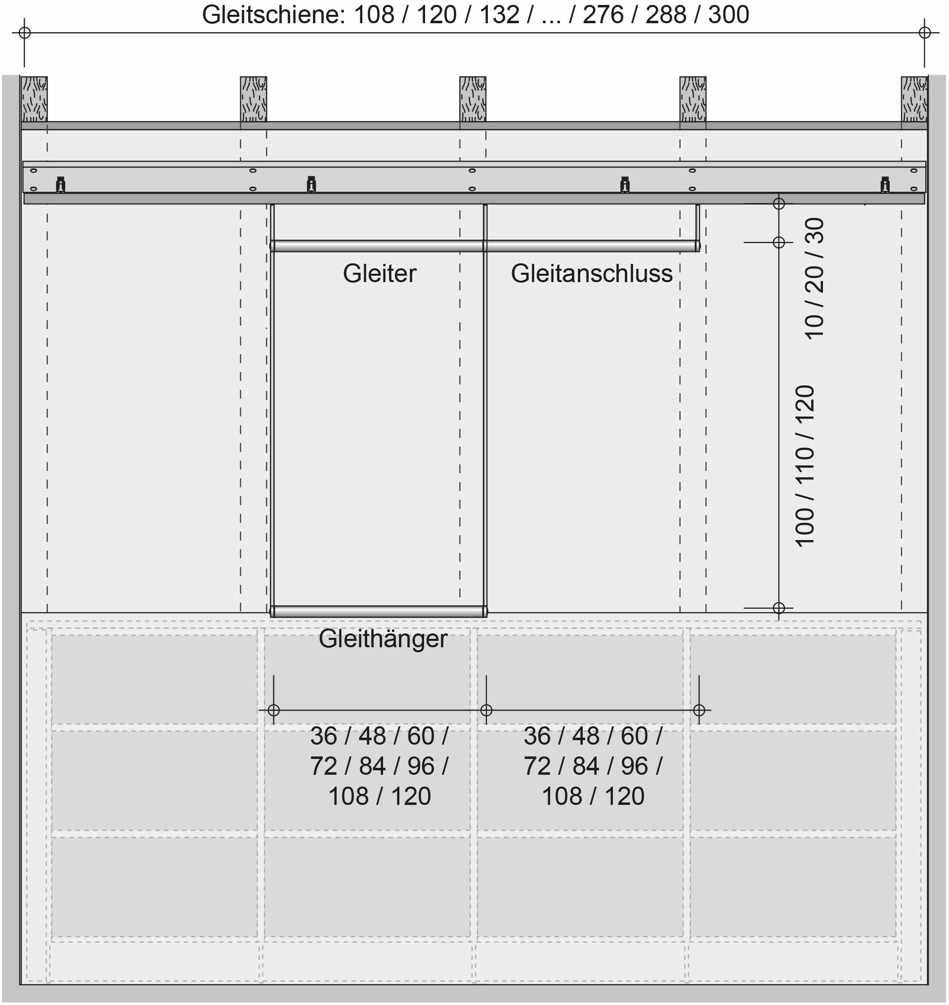 dressglider-Planung: Gleiter, Gleithänger und Gleitanschluss Dachschräge, Zeichnung dressglider-Planung: Gleiter, Gleithänger und Gleitanschluss Dachschräge, Zeichnung