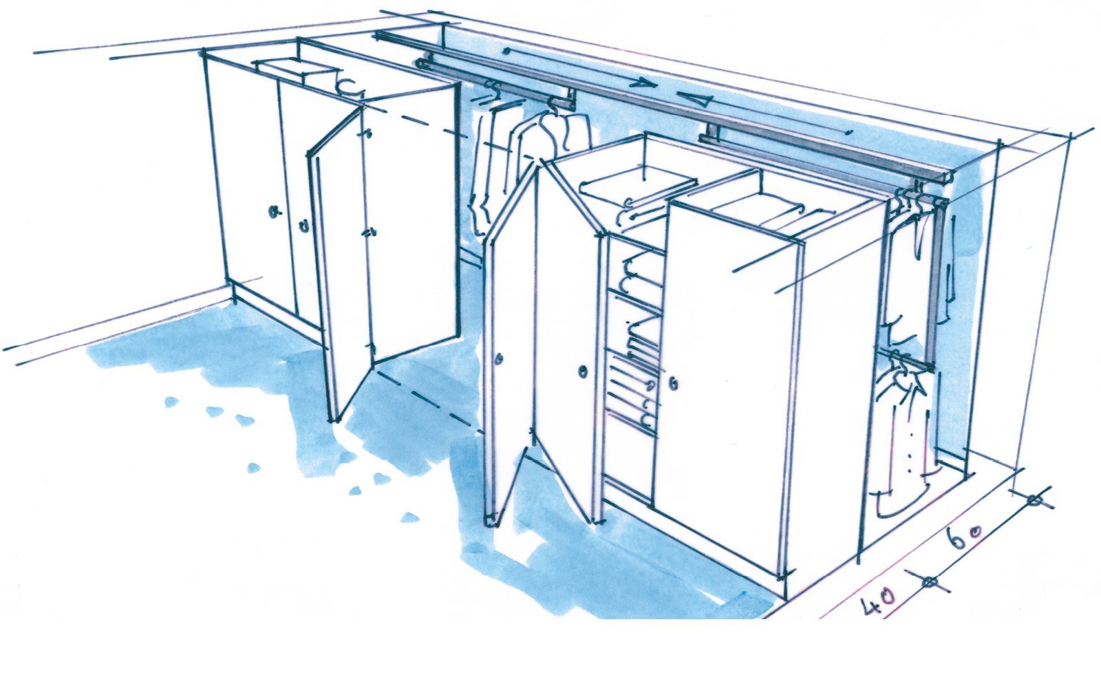 Der dressglider hinter einem Schrank