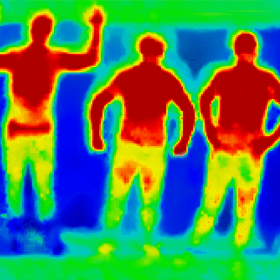 thermal image of 6 persons standing side by side