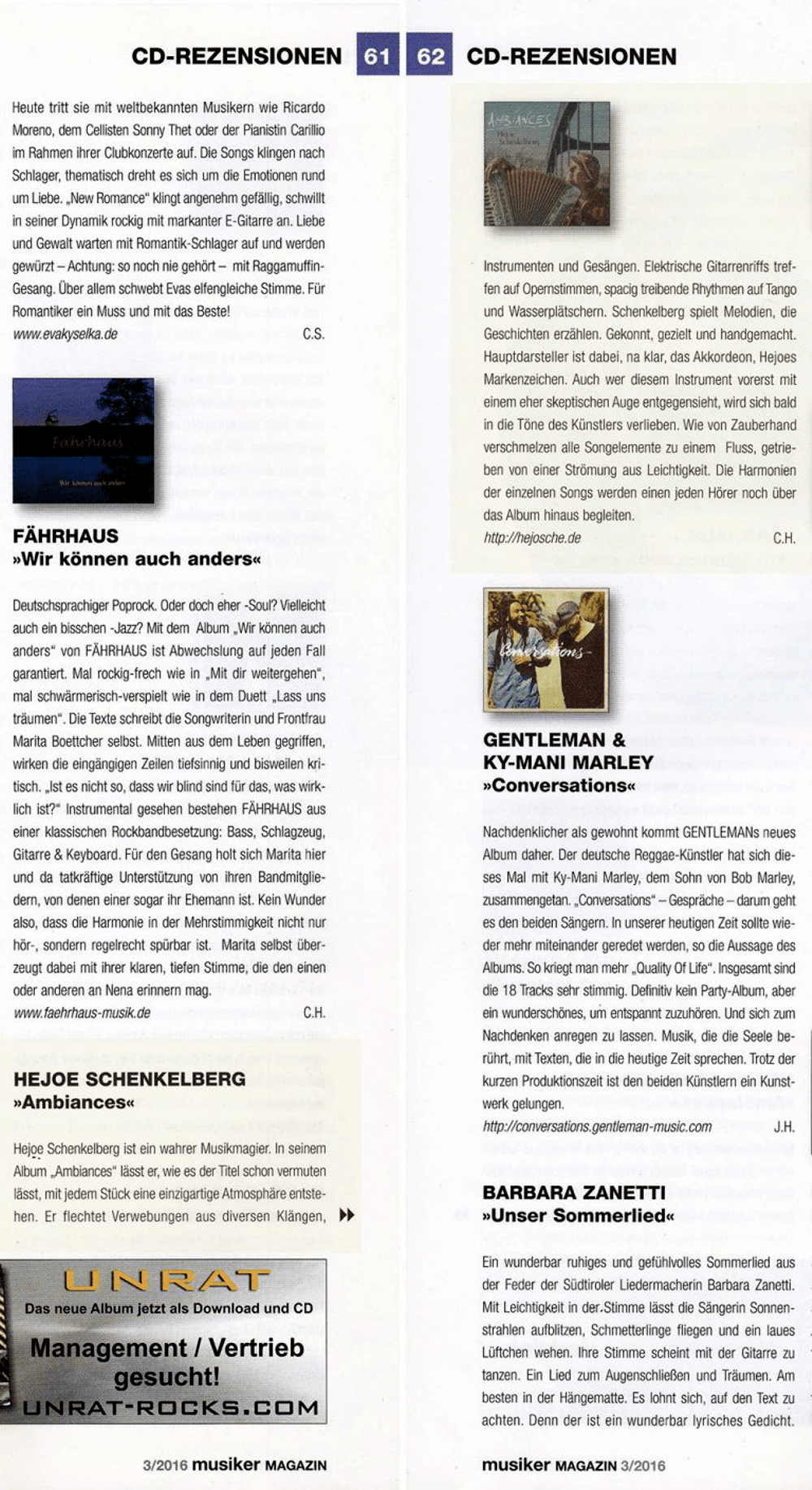 CD Rezensionen, Musiker Magazin März 2016 CD Rezensionen