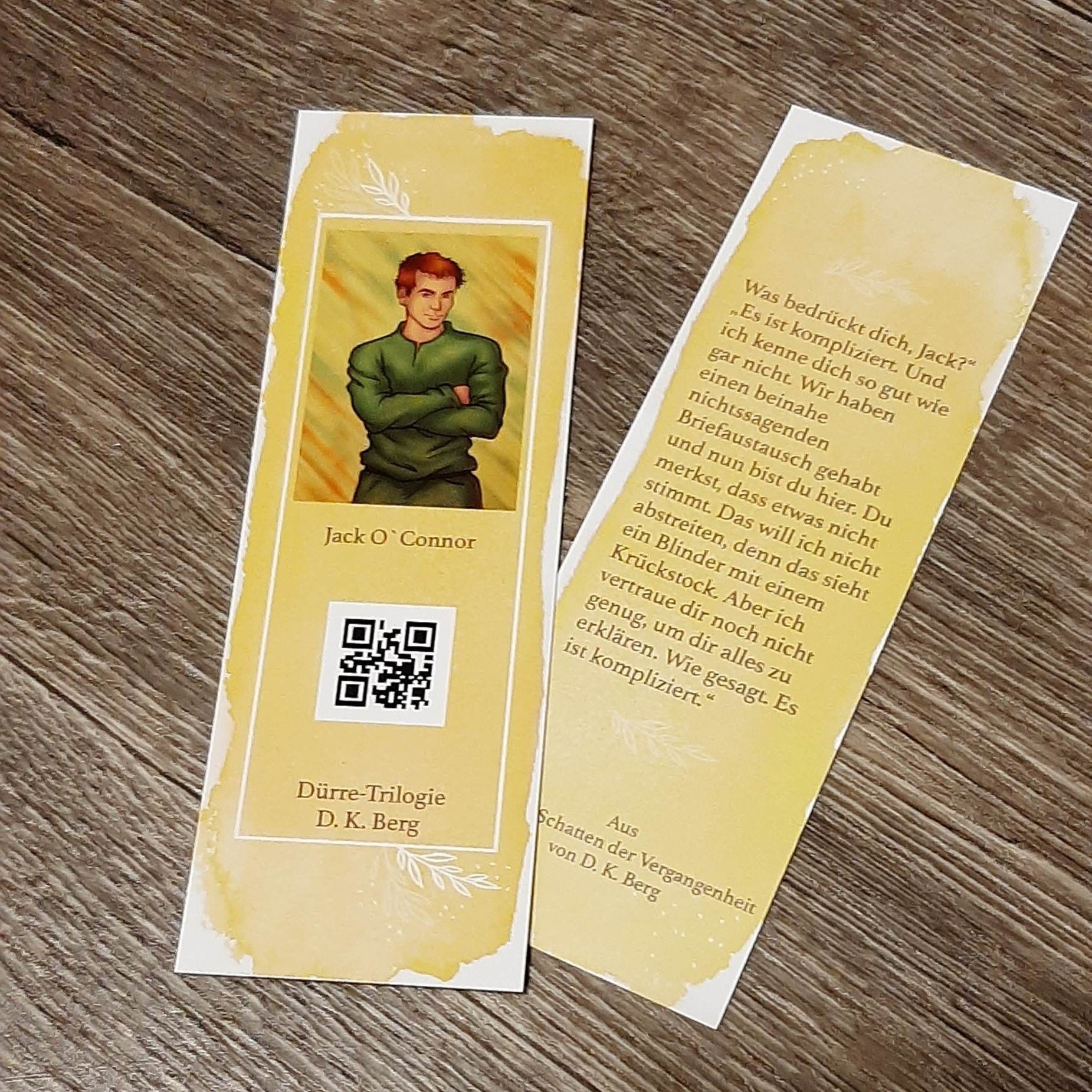 Lesezeichen für Besucher der BuchPassion Lesezeichen, gelb mit Protagonist Jack O'Connor aus der SciFi Roman Dürre - Schatten der Vergangenheit