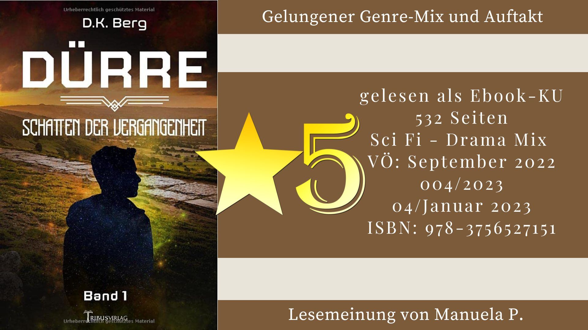 Manuela Pfleger gibt für Dürre - Schatten der Vergangenheit von D. K. Berg fünf von fünf Sternen.
