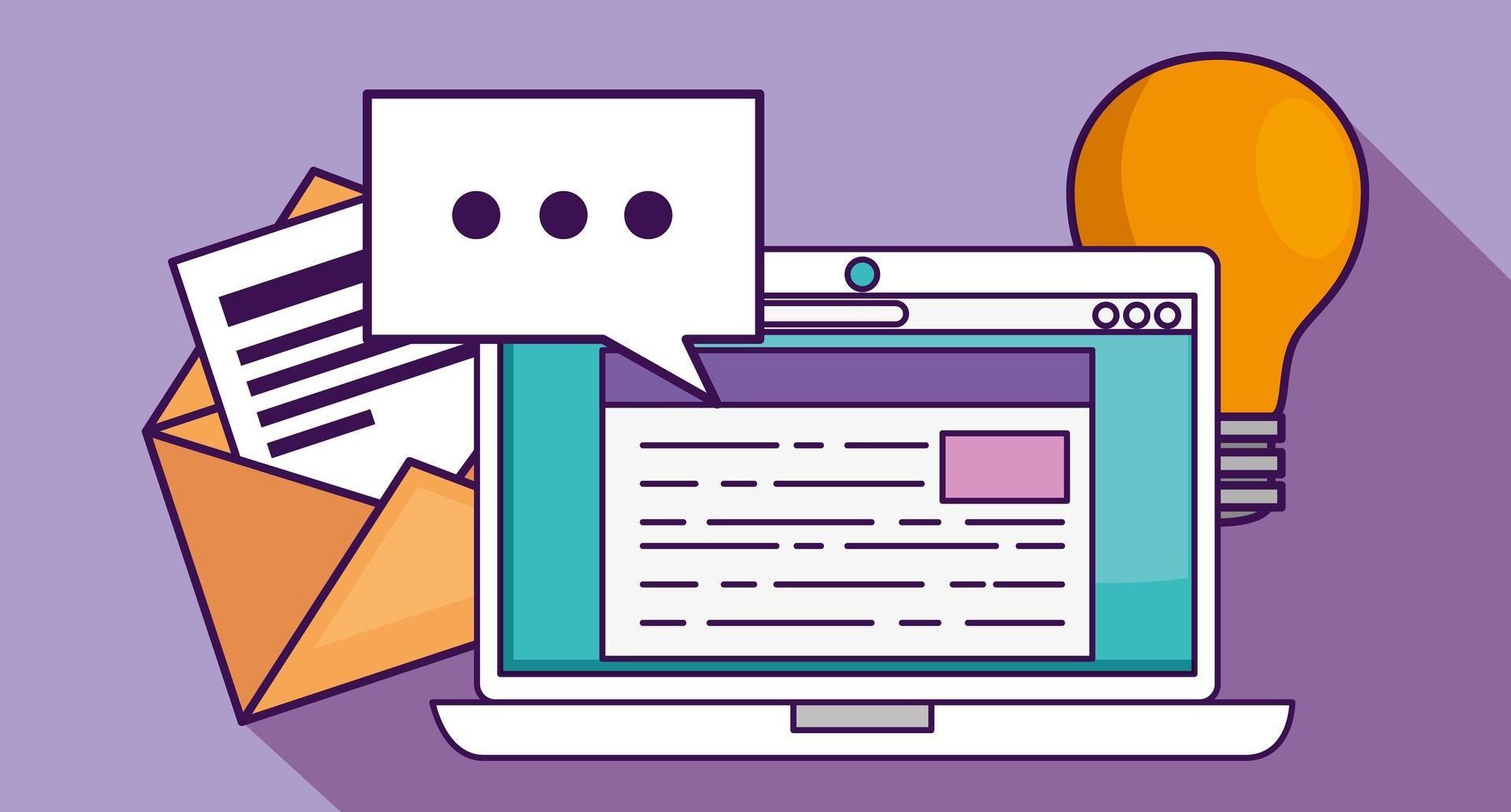 Grafik mit Computer und Umschlag als Symbole für analoge und digitale Kommunikation Grafik mit Computer und Umschlag als Symbole für analoge und digitale Kommunikation