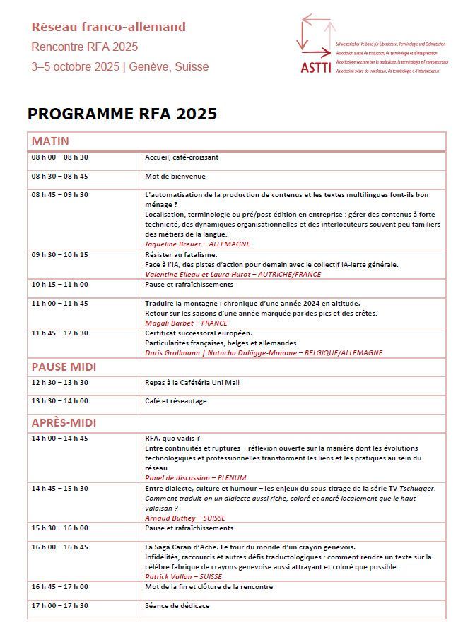 Das Programm des 31. RFA-Jahrestreffen in Genf.