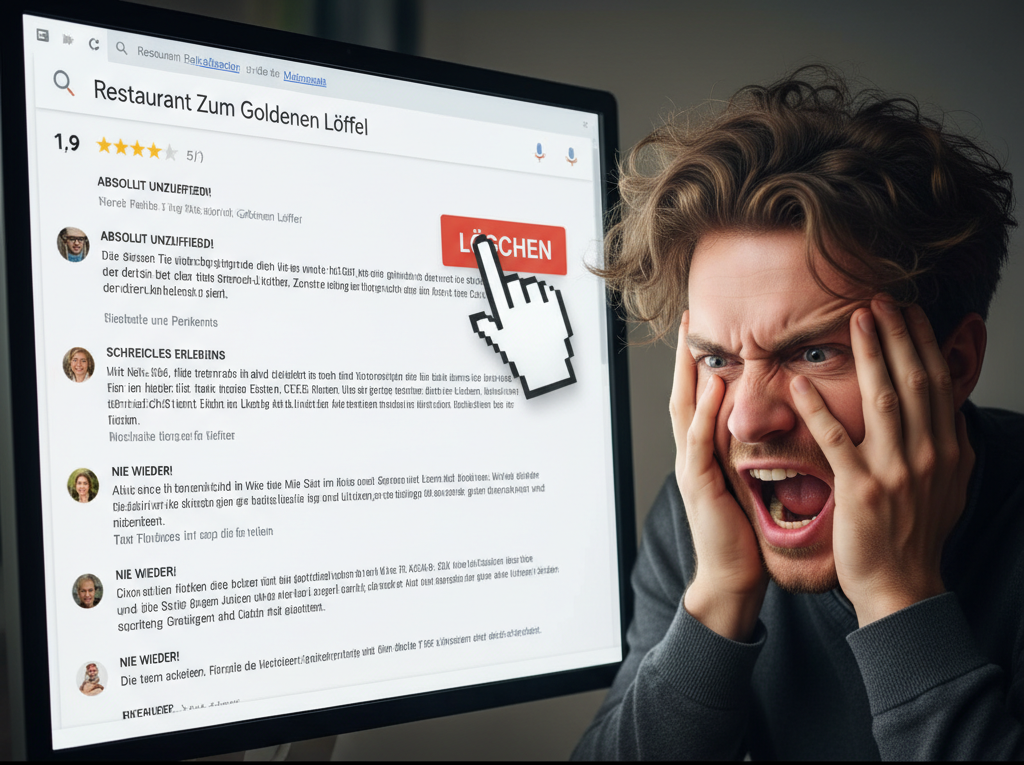 Ein Typ rastet aus wegen negativer Google-Bewertungen.
