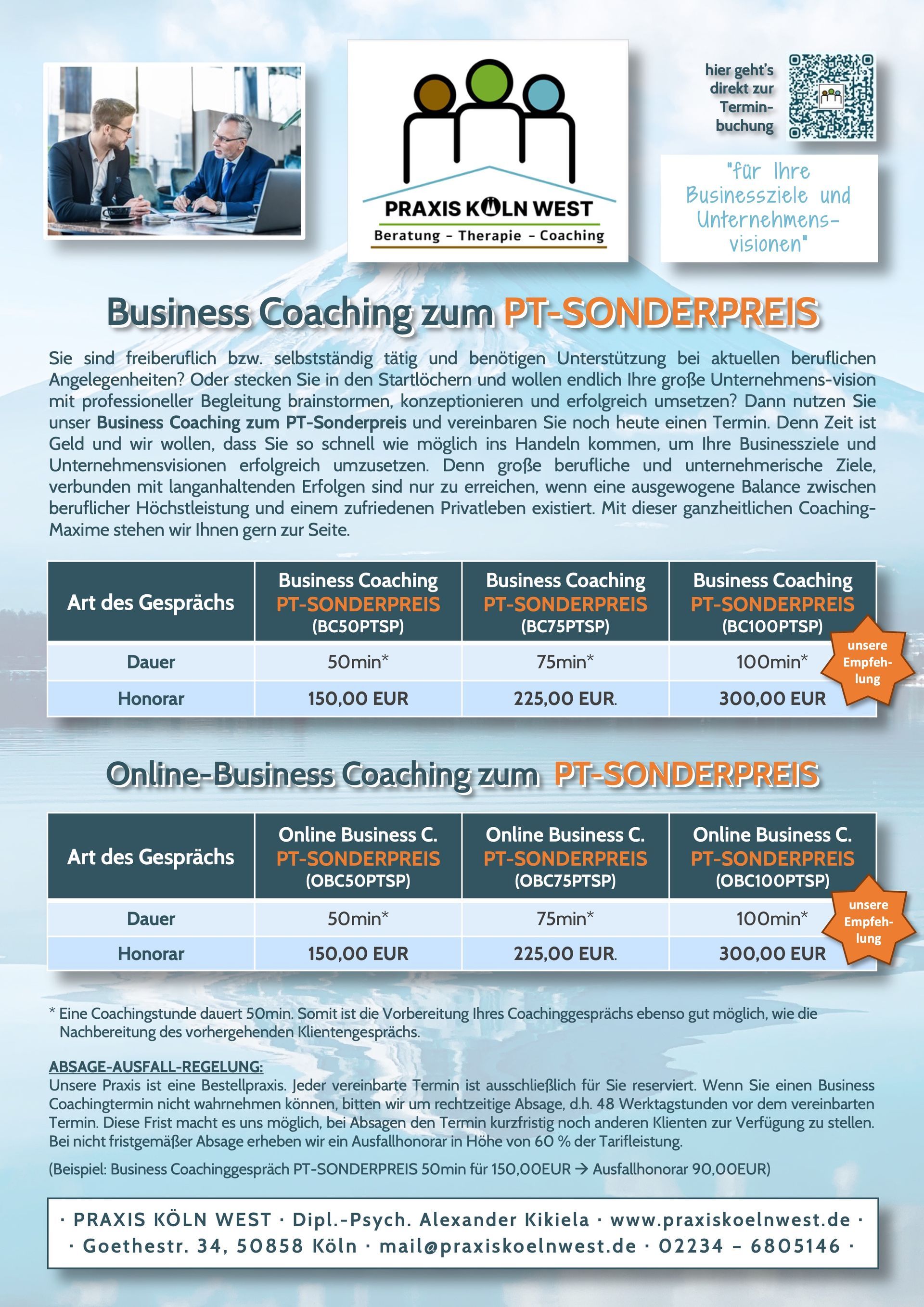 Übersicht Gespräche Business Coaching zum PT-SONDERPREIS Übersicht Gespräche Business Coaching zum PT-SONDERPREIS