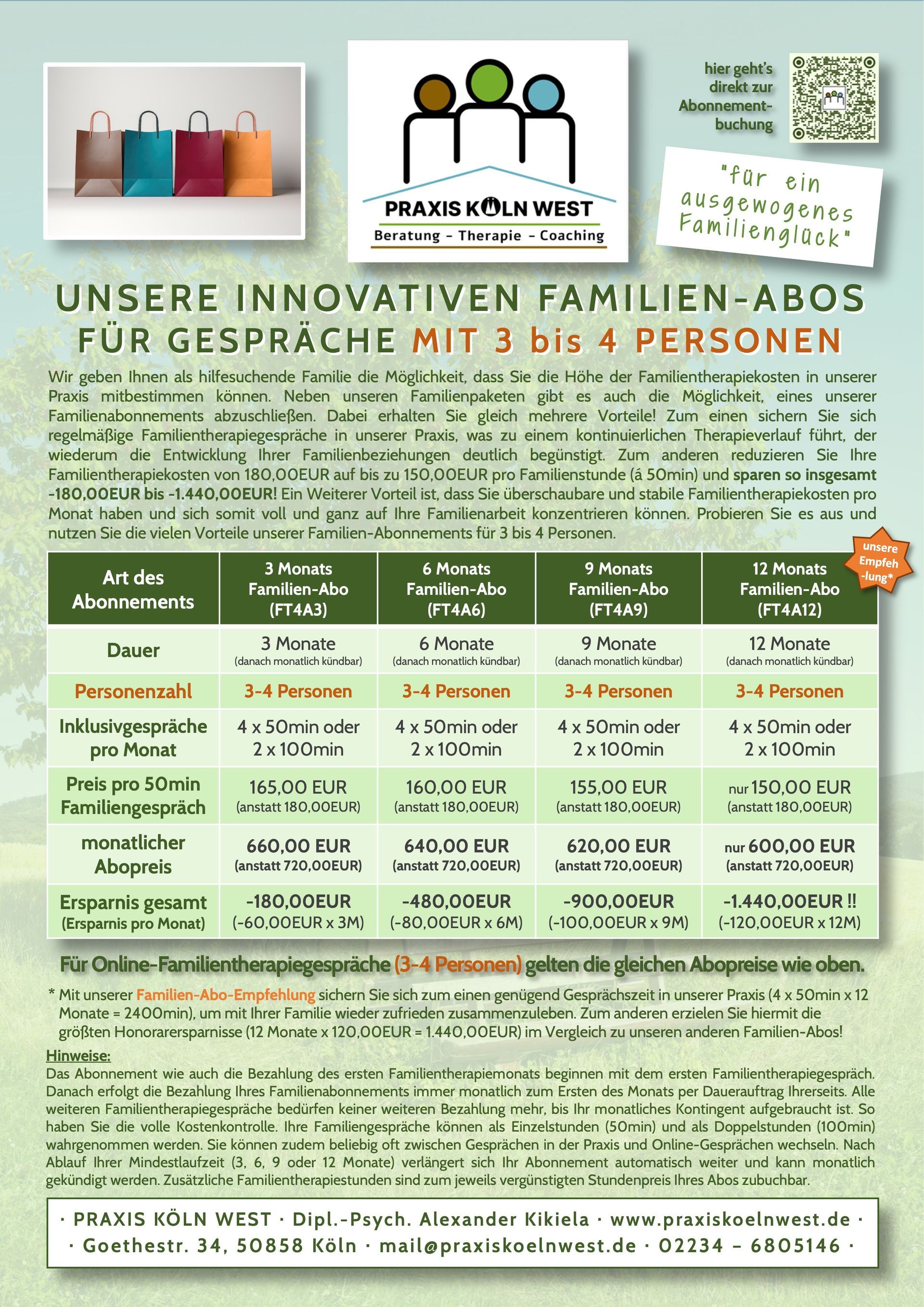 Übersicht Abonnements Familientherapie Übersicht Abonnements Familientherapie