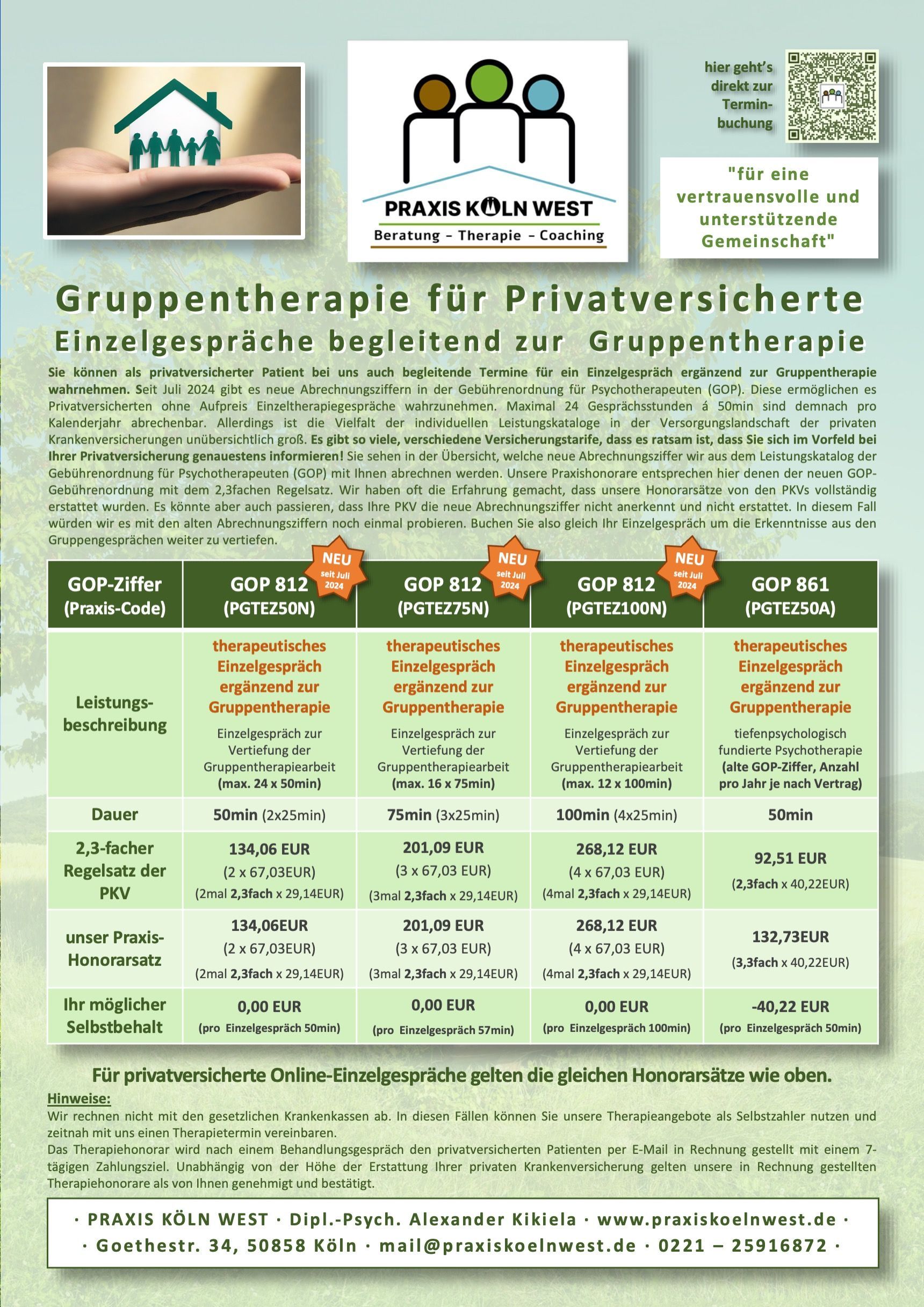 Übersicht Einzelgespräche ergänzend zur Gruppentherapie Übersicht Einzelgespräche ergänzend zur Gruppentherapie