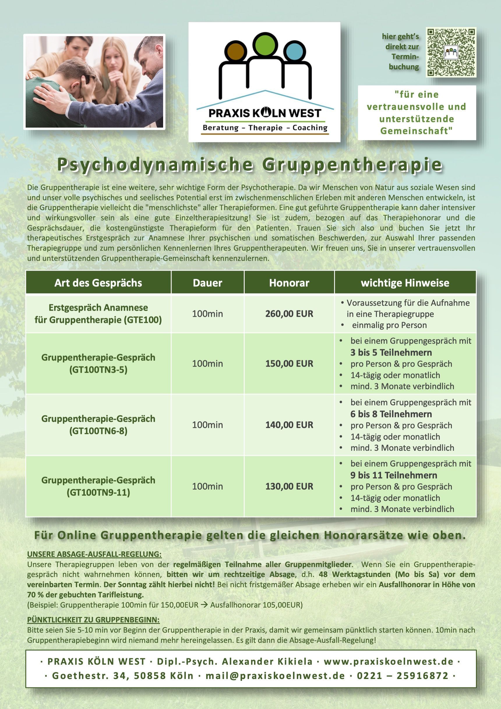 Übersicht Gruppentherapie-Gespräche für Privatversicherte Übersicht Gruppentherapie-Gespräche für Privatversicherte