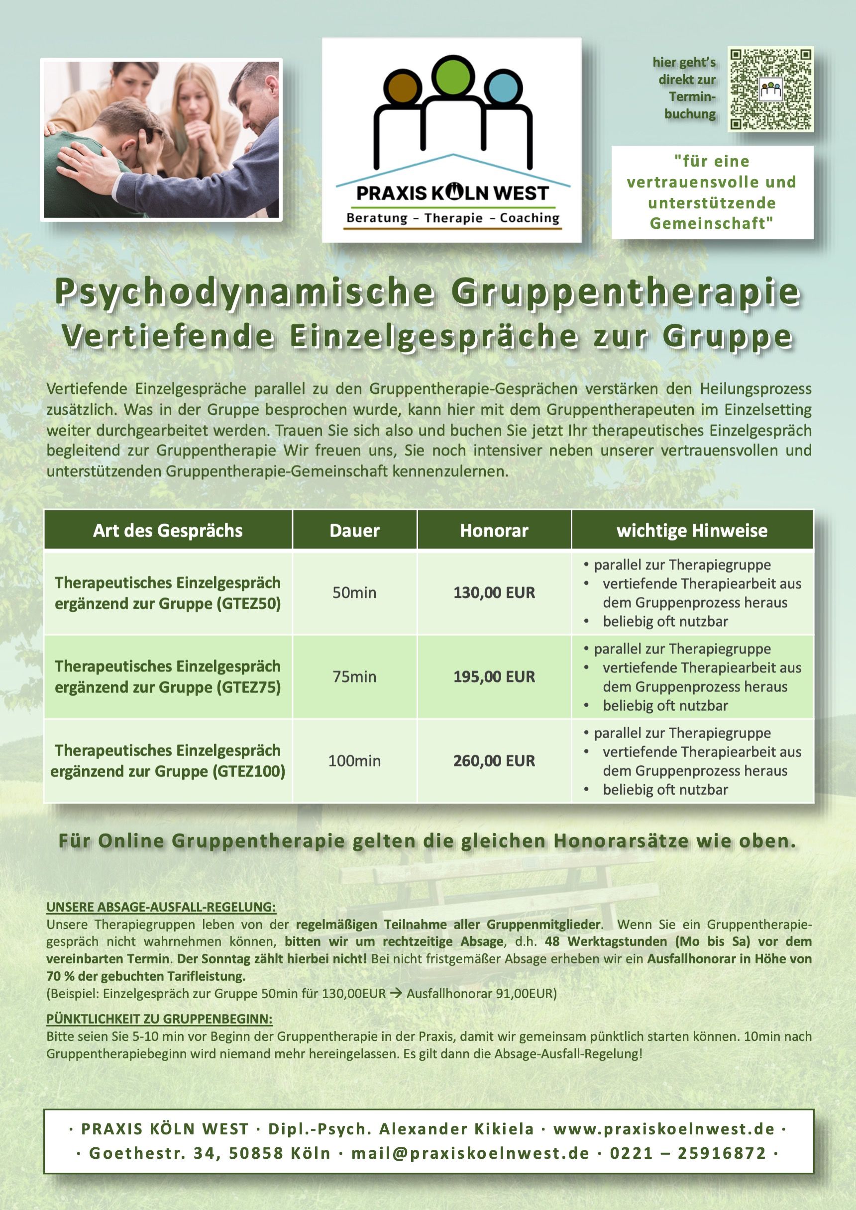 Übersicht Einzelgespräche ergänzend zur Gruppentherapie Übersicht Einzelgespräche ergänzend zur Gruppentherapie