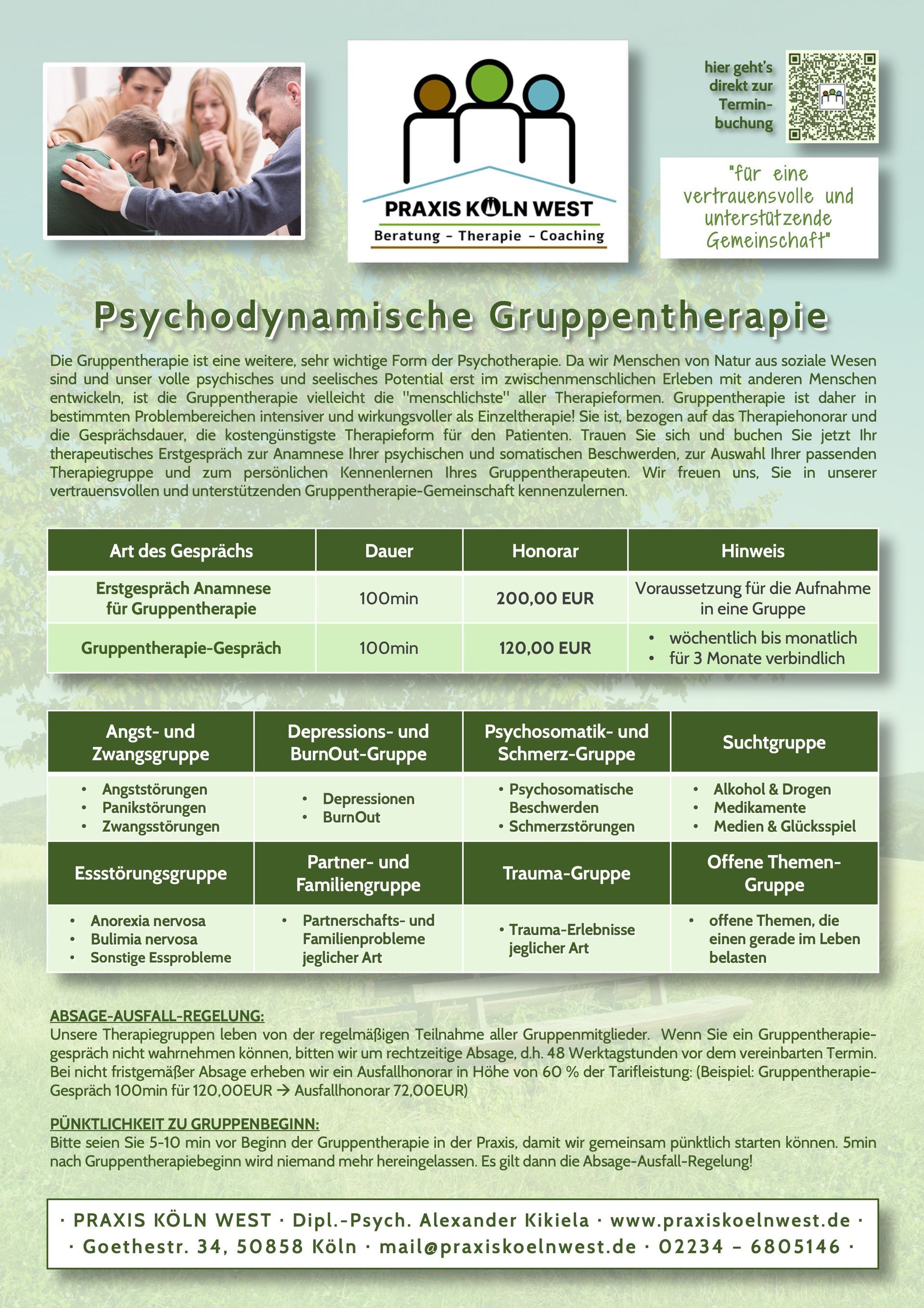 Übersicht Gespräche Gruppentherapie Übersicht Gespräche Gruppentherapie