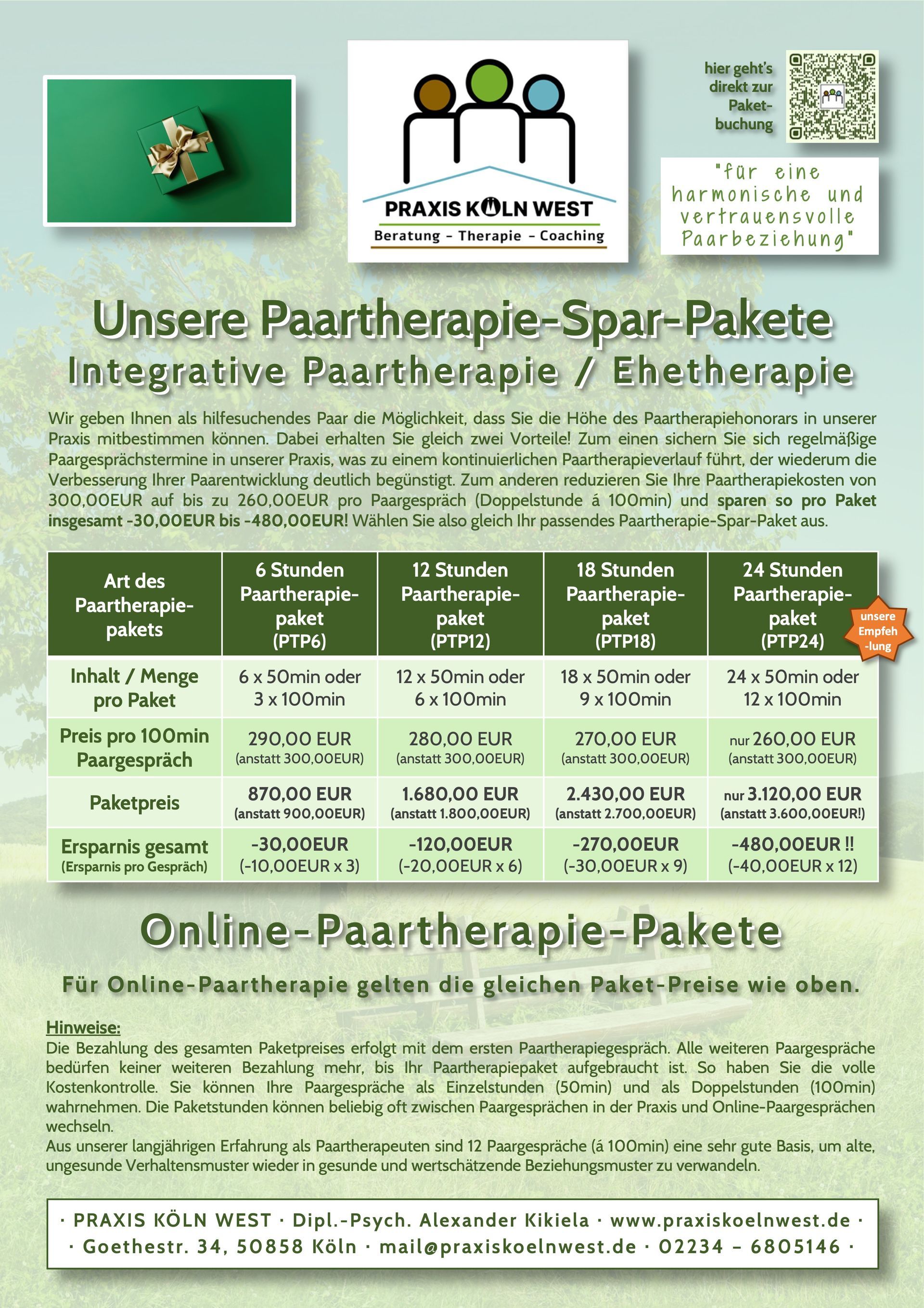 Übersicht Pakete für Paartherapie und Ehetherapie Übersicht Pakete für Paartherapie und Ehetherapie