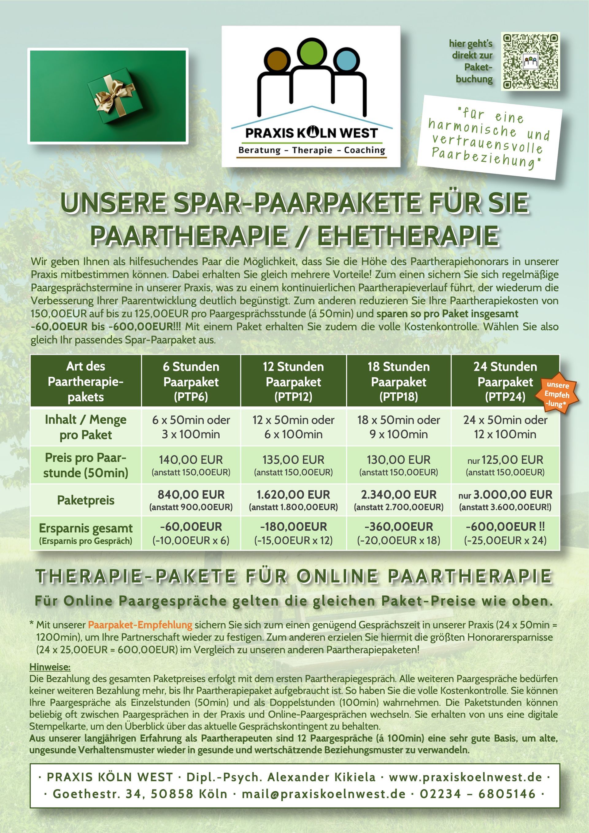 Übersicht Pakete für Paartherapie und Ehetherapie Übersicht Pakete für Paartherapie und Ehetherapie