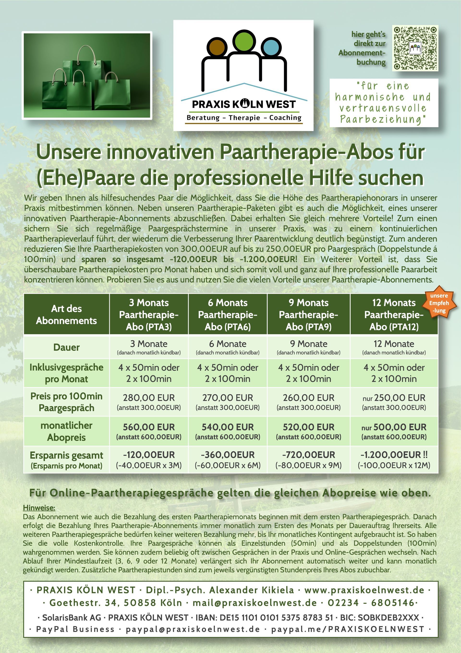 Übersicht Abonnements für Paartherapie und Ehetherapie Übersicht Abonnements für Paartherapie und Ehetherapie