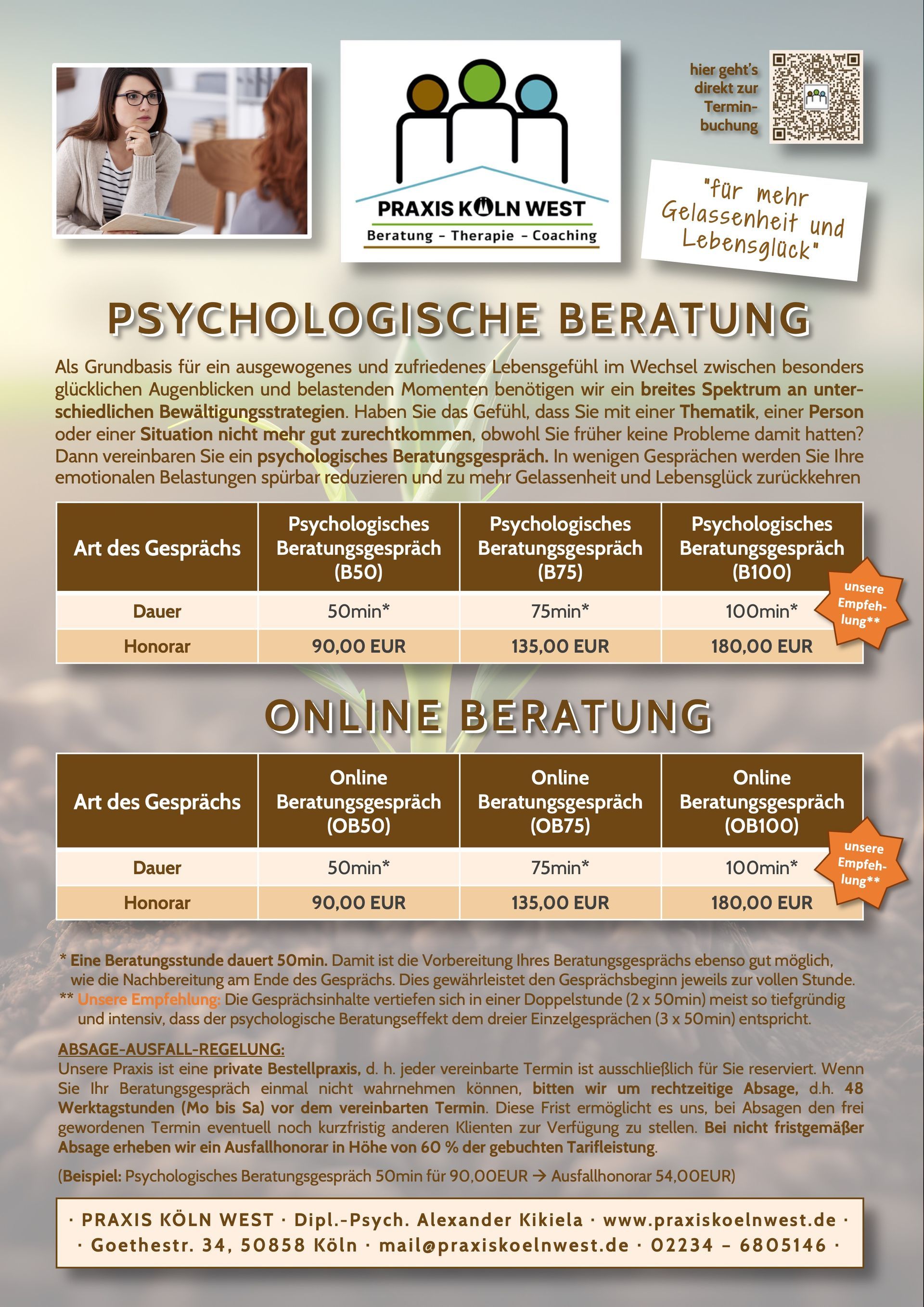 Preisübersicht für Psychologische Beratung und Online-Beratung Preisübersicht für Psychologische Beratung und Online-Beratung