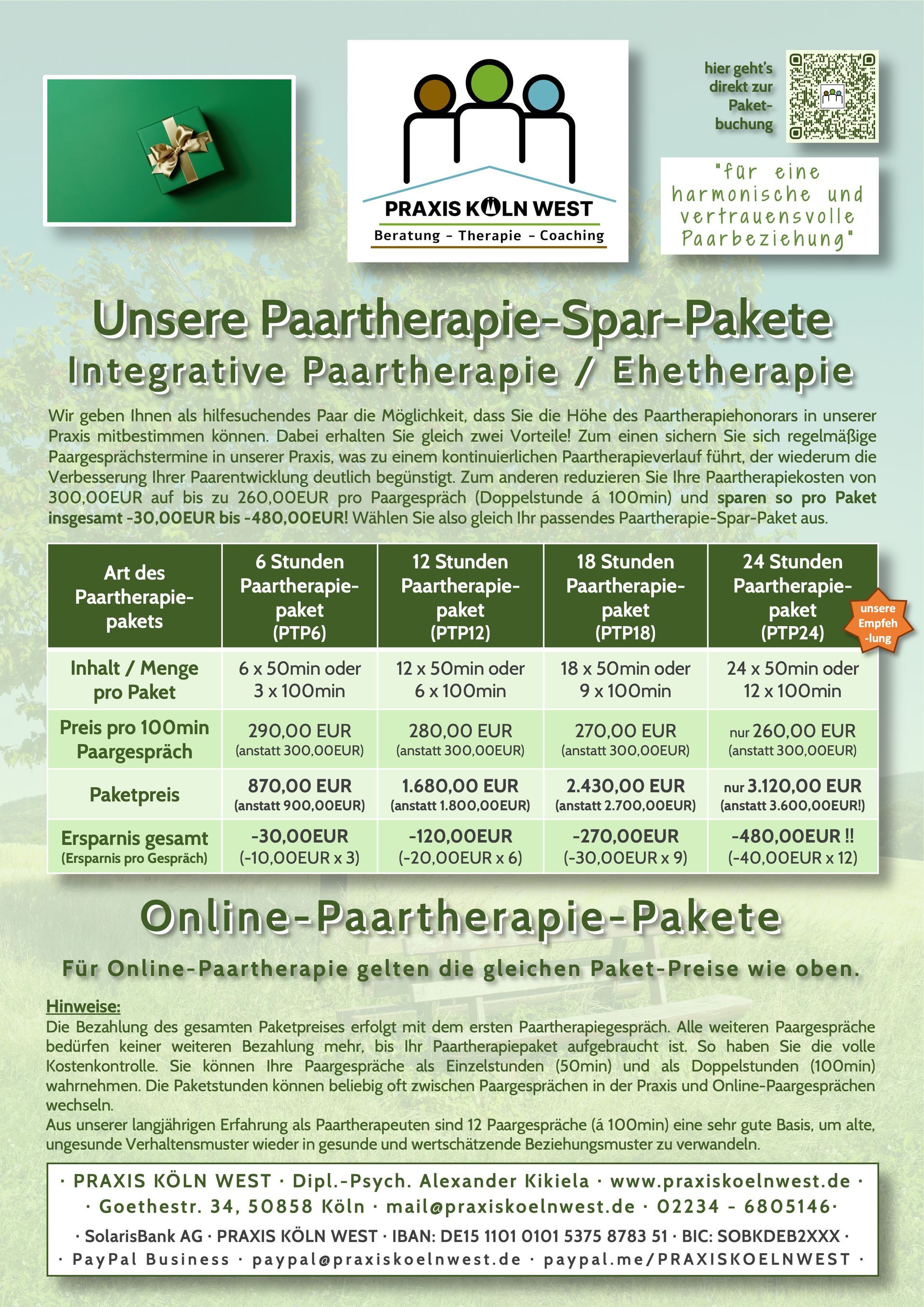 Übersicht Pakete für Paartherapie und Ehetherapie Übersicht Pakete für Paartherapie und Ehetherapie