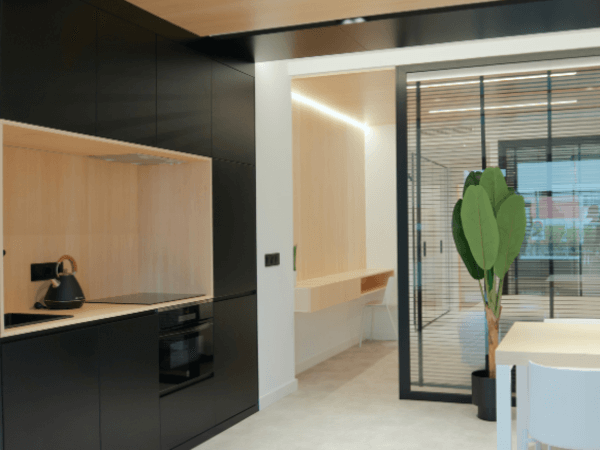 Cocina en apartamentos loft en primera línea de playa en Sanxenxo