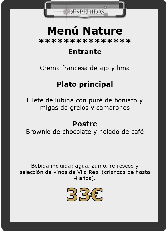 Menú Nature para despedidas en Portugal