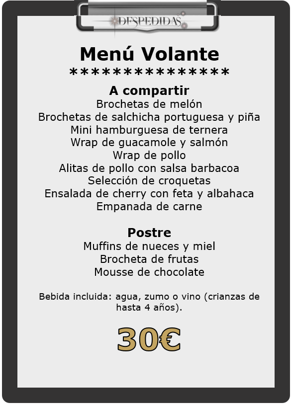 Menú Volante para despedidas en Portugal