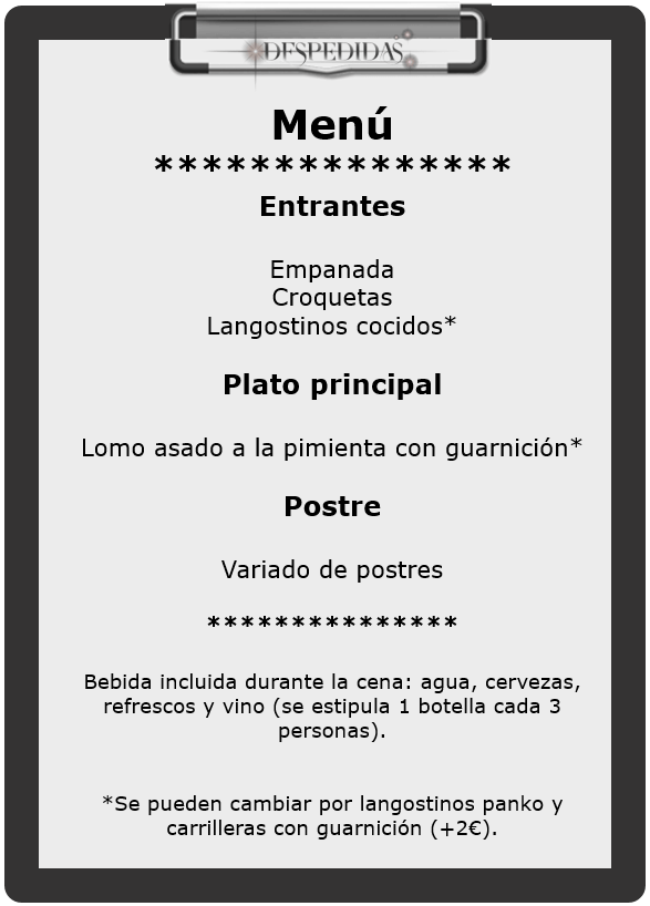 Menú cena conjunta de despedidas en Vigo