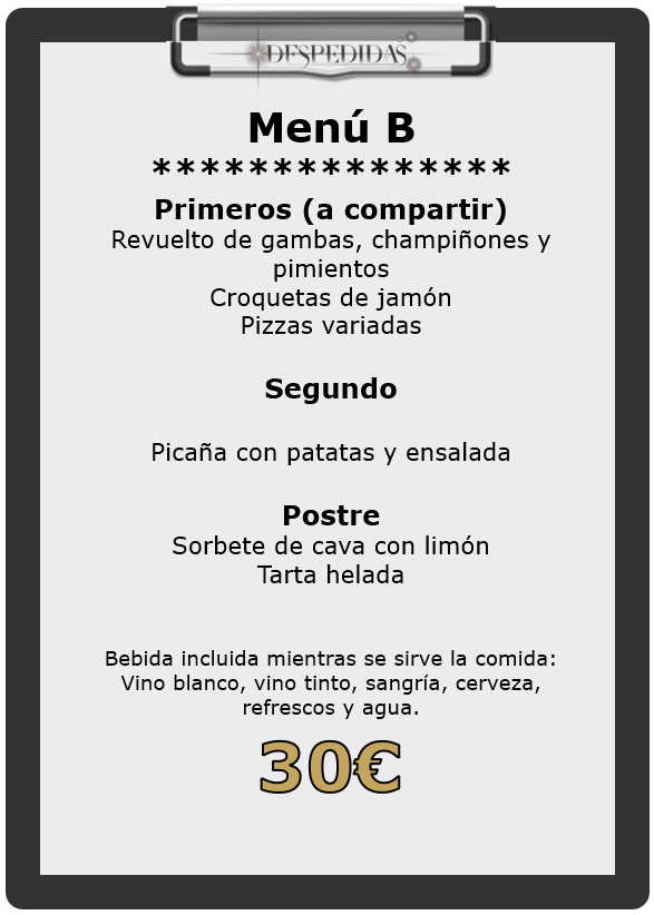Menú B para despedidas en Vigo