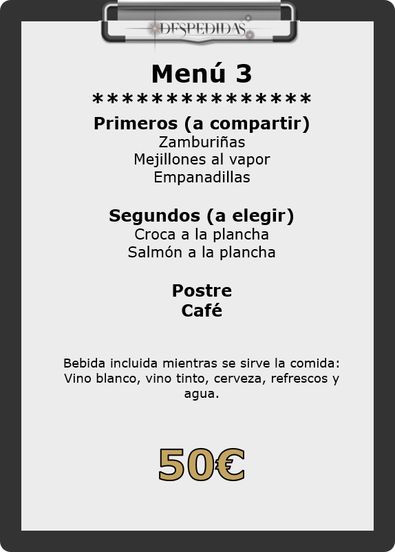 Menú 3 Restaurante tradicional Sanxenxo