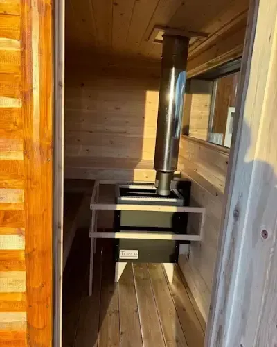 Gas sauna heater installed in Bear North sauna.