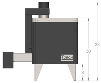 graphic- Torch Gas Sauna Heater and Dimensions