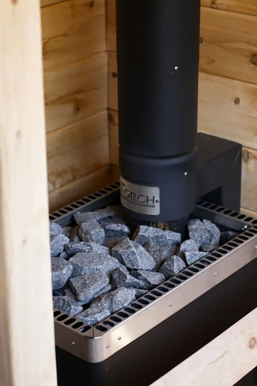 Torch Sauna heater installed in timber sauna