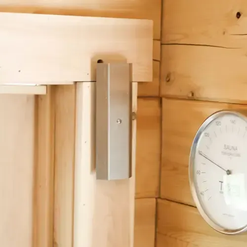 Sauna thermometer in timber sauna
