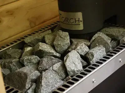 Beautiful rocks in torch gas sauna heater