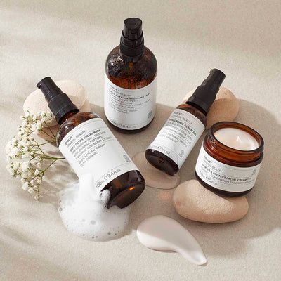 Health and beauty treatment in small brown bottles